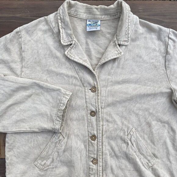 VTG SeaBreeze of California Women's L Button Cotton 90s Jacket Beige USA Made - Picture 1 of 6